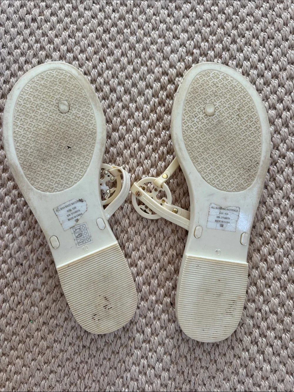 Tory Burch Mini Miller Jelly Flat Thong Ivory Size 10 woman’s pale yellow cream